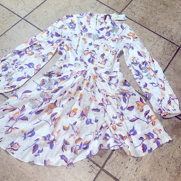 Zadig & Voltaire Rivage Jac Cut Gem Jewel Sparkly Flowers Silk-Blend Dress NWT S - Picture 7 of 13